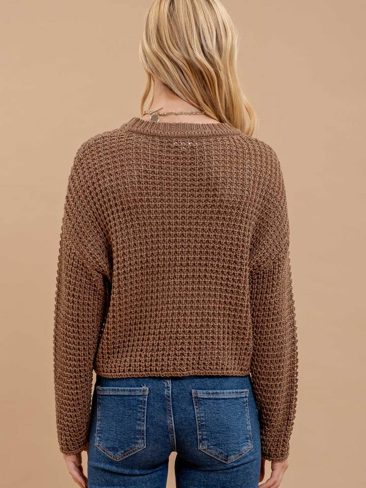 Blu Pepper - Wholesale Knit Sweater - Women's - SHEER CREW NECK CROCHET KNIT SWEATER