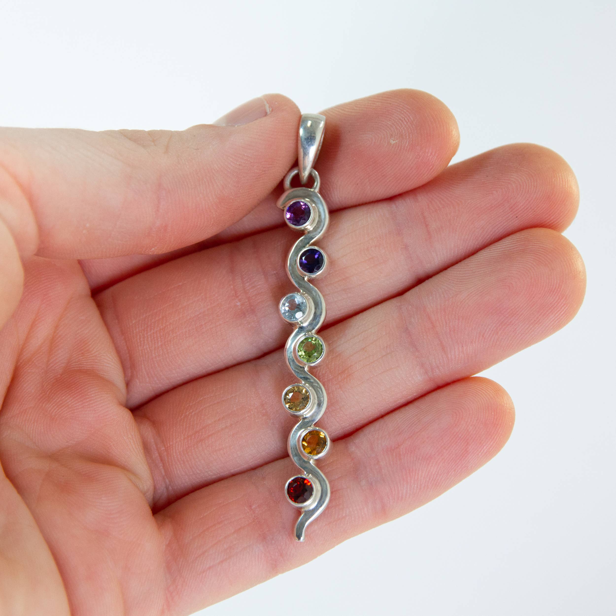 Ajmer by Jodi - Wholesale Individual Charm/Pendant - Large Kundalini Chakra Pendant in sterling silver ~ 7 gems9