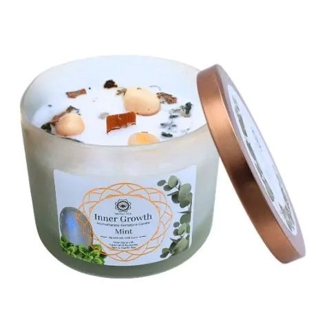 Ethike.eu - Vente Bougie en bocal - Croissance Intérieure - Bougie en Pierre Semi-Précieuse Menthe3