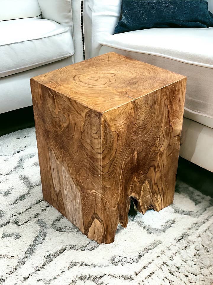 Naturlig teakblokskammel sidebord for engroshandel hos Asian Accents