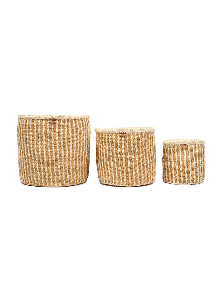 HOTUBA: Gold Pinstripe Woven Storage Basket | Planter | Toy Basket | Desk Tidy for wholesale by The Basket Room