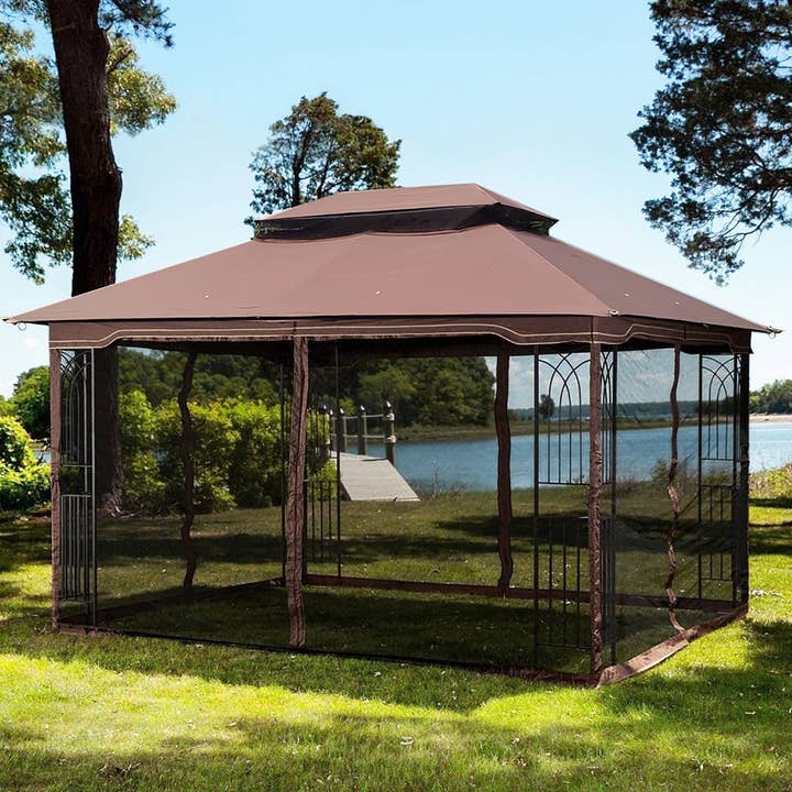 Brown Outdoor Patio Gazebo with Ventilated Roof & Mosquito Net for wholesale on Faire
