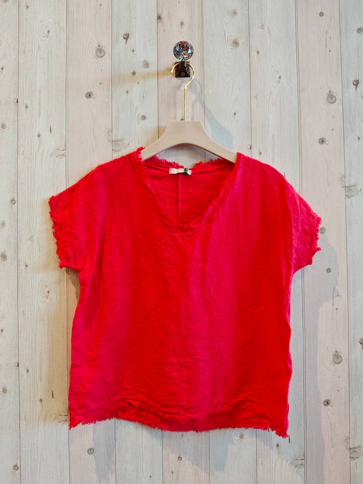 Linen & More – Blusa - Mulher por atacado – Blusa com Franjas 100% Linho REF 119981