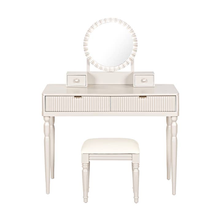 39F Inc. - Wholesale Vanity Mirror - Champagne Vanity Desk with Mirror & Stool, 4 Drawers8