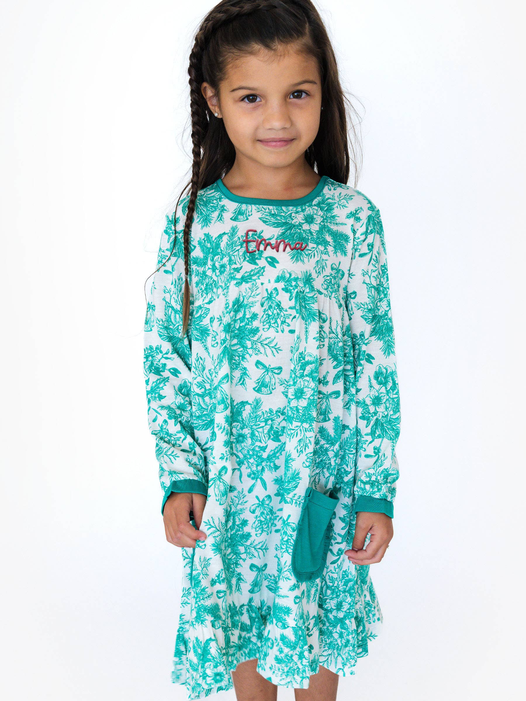 SoftSnooze™ Girls Green Jingle Toile the Way Long Sleeve Ruffle Pocket Pajama Night Gown
for wholesale on Faire