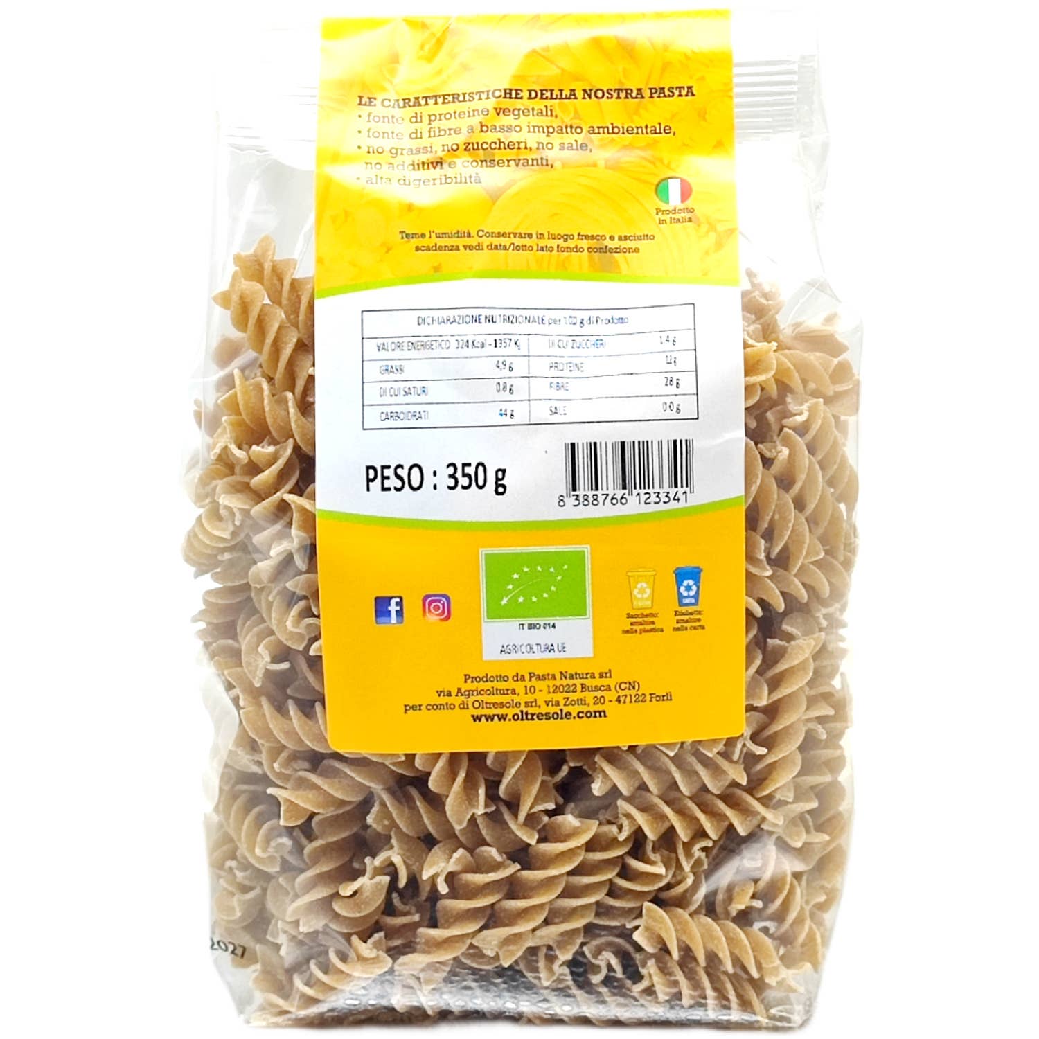 Oltresole - Wholesale Pasta - ORGANIC WHOLE GRAIN OAT PASTA FUSILLI 350 g2