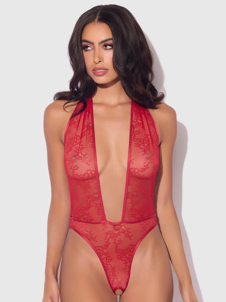 House of Desire – Engroshandel Bodysuit undertøj - Dame – Kiki Blonde Halter Teddy med dyb udskæring5