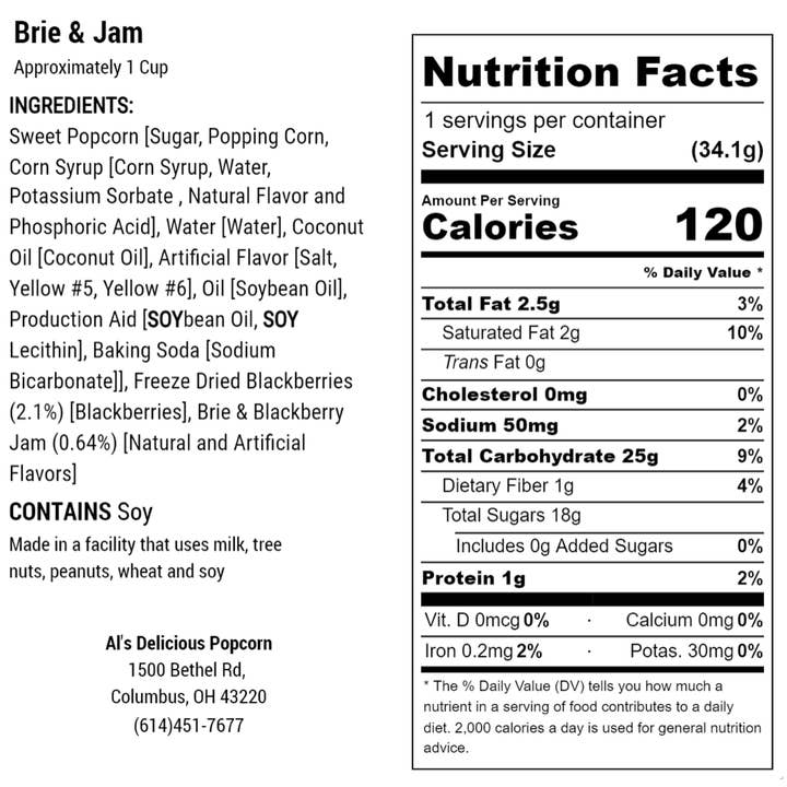 Al's Delicious Popcorn - Wholesale Popcorn - Brie & Jam Popcorn - 8.5oz