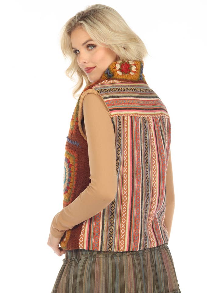 Lakhays Collection Inc. - Vente Veste sans manches – femme - Gilet doublé en polaire Mandala au crochet