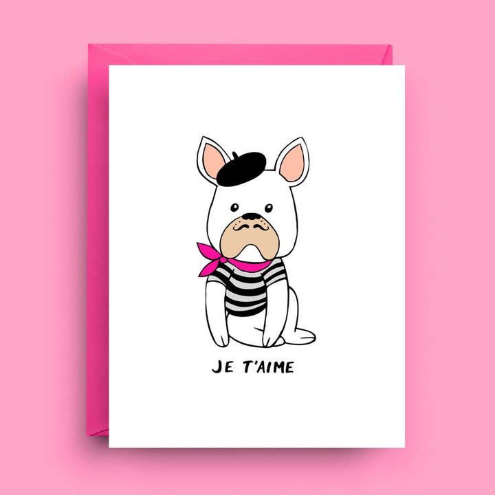 Carte d'Amour Bouledogue Français Je T'aime pour la vente par Nicole Marie Paperie