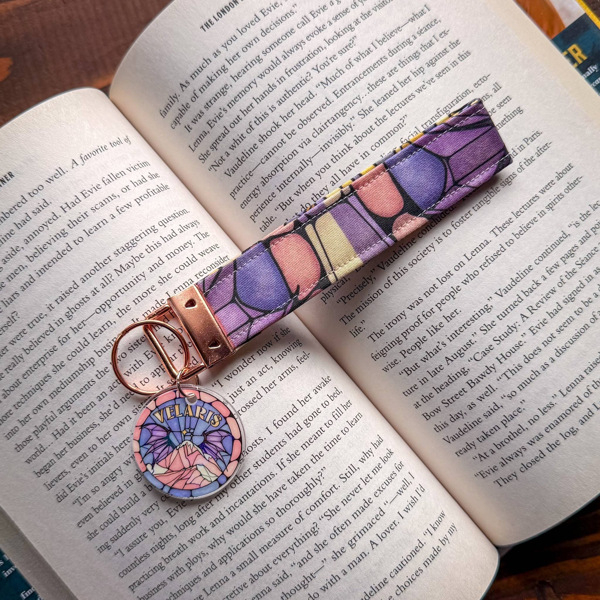 Well Read Babes – wholesale Keychain – Women's – Velaris Stained Glass Wristlet Keychain Book Lovers Gift