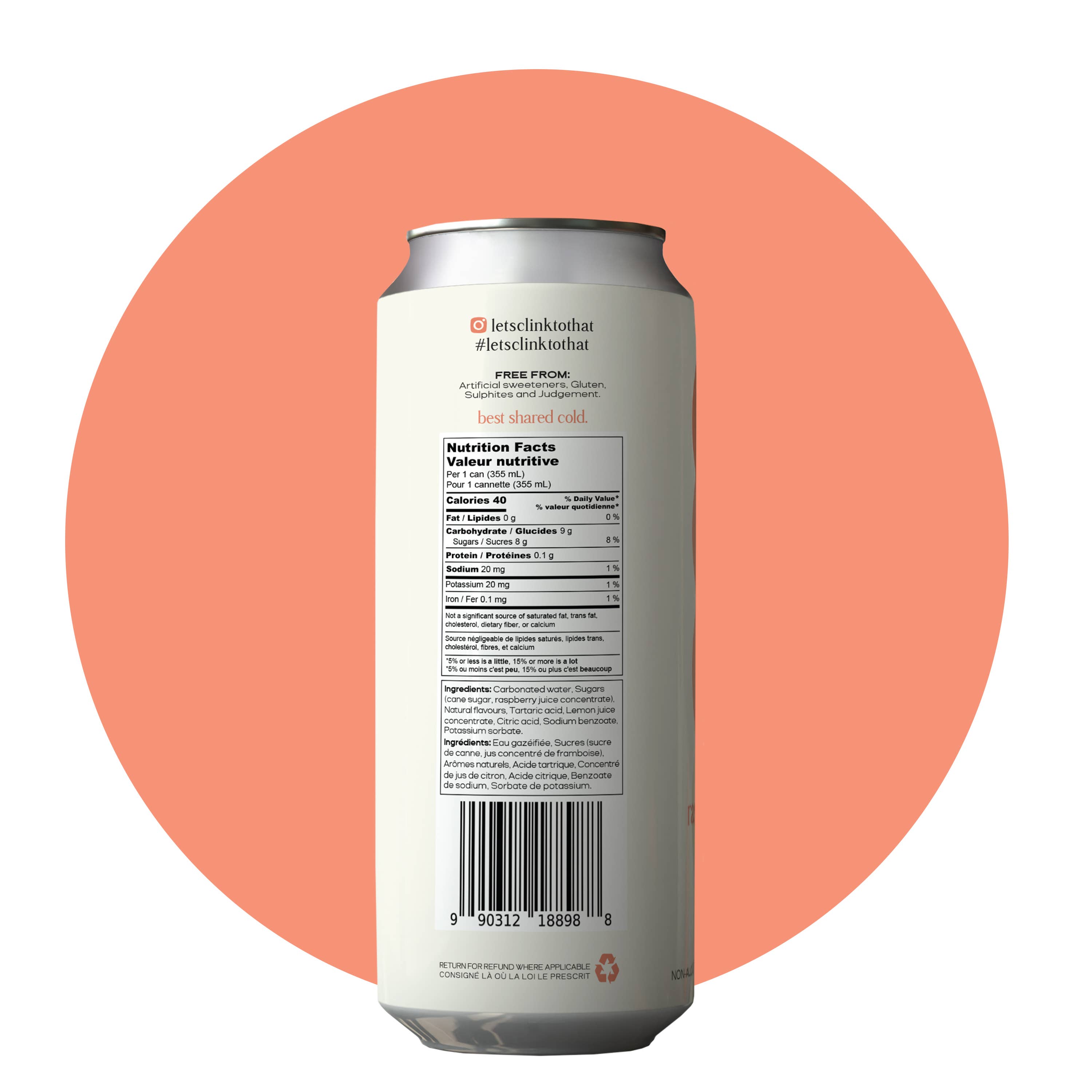 Clink Beverage Co. - Vente Apéritifs sans alcool/mocktails - Mocktail pétillant framboise limoncello brut sans alcool1