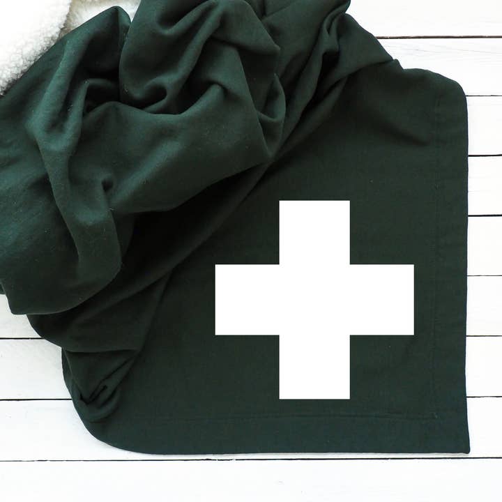 Swiss Cross Sweatshirt Blanket - Forest Green for wholesale by Perfect Day Print Co