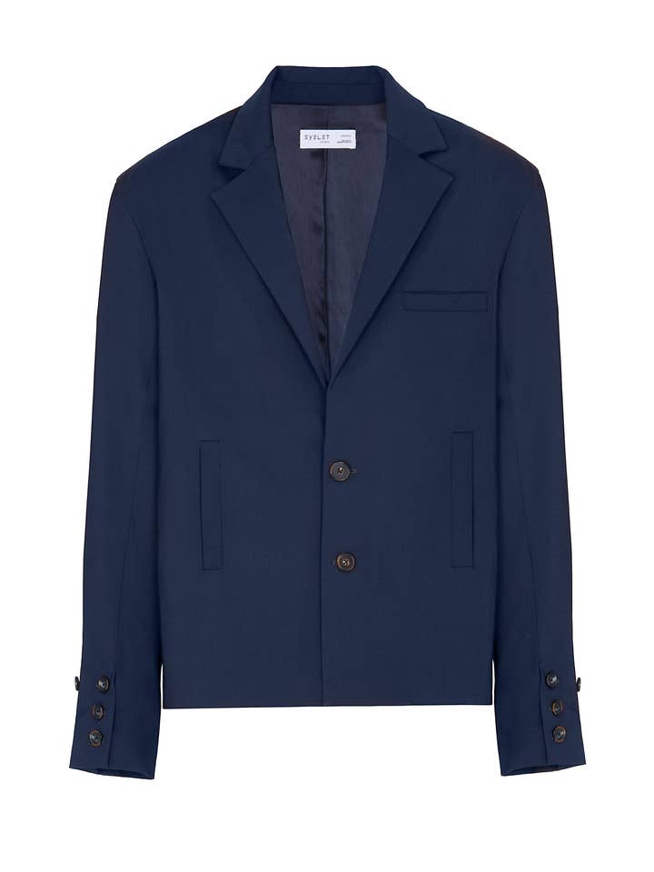 Ostrukturerad blazer i blå ull för wholesale av Eyelet Milano