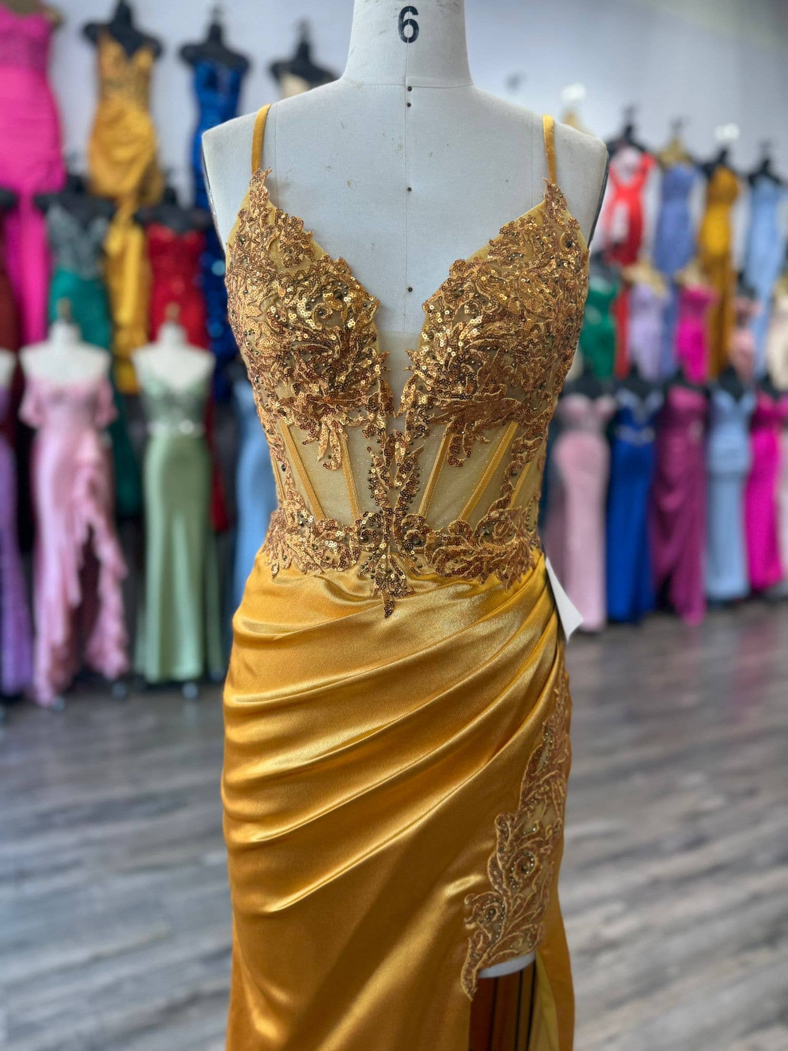 La Veneto - Wholesale Dress - Women's -  Deep v-neckline, thin straps, embellished bodice & leg slit20