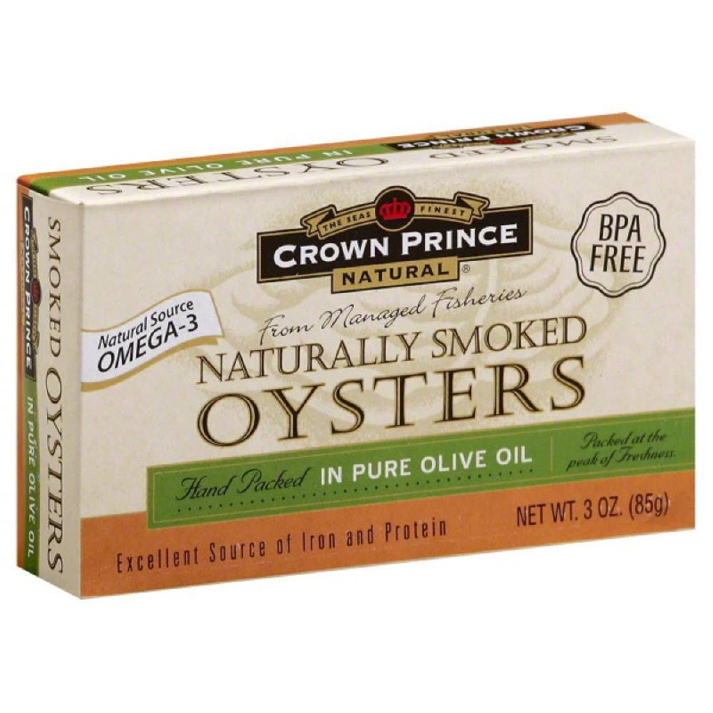 KeHE Distributors, LLC - Wholesale Fish/Seafood - Crown Prince Naturally Smoked Oysters in Pure Olive Oil, 3 Oz (Pack of 18)0