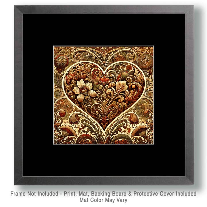 Mowbi - Wholesale Art Print - Art Nouveau Victorian Heart - Wall Art Print - Square Poster - 8"x8" Artwork - 12"x12" Matte