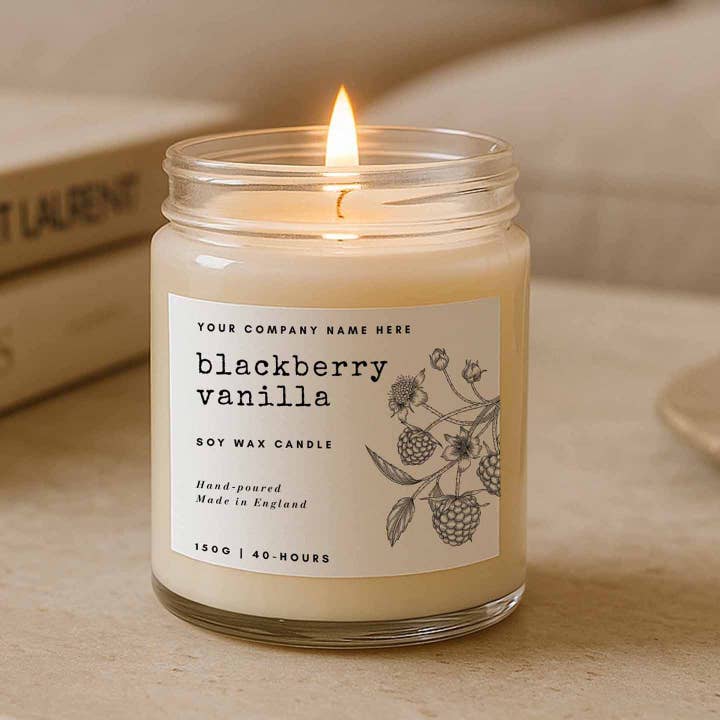 Candle Drop - Wholesale Jar/Filled Candle - Label Style 7 | Wholesale White Label Soy Candle | Clear Jar