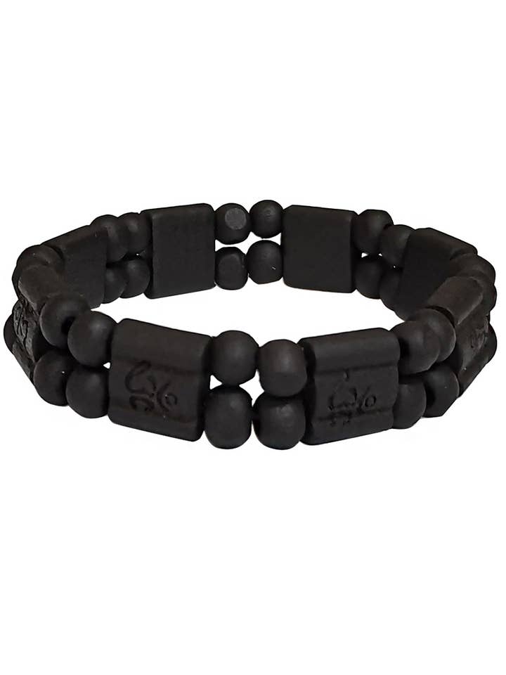 Matte Engraved Block Wood Beaded Mala Bracelet for wholesale by Cap Zone