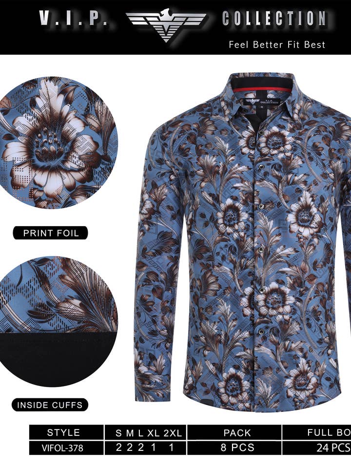 VIFOL-378 CHEMISE Ă MANCHES LONGUES IMPRIMĂE AVEC PELLICULE MĂTALLISĂE pour la vente par Urban Fitz