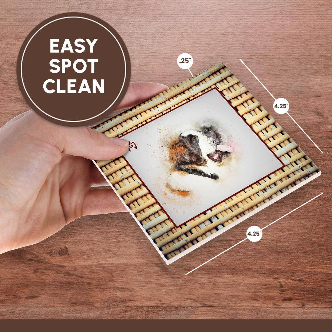 3dRose - Wholesale Coasters - 3dRose, Saint Bernard on Realistic Bamboo Look ,Sign of the Dog in Chinese, Coaster6