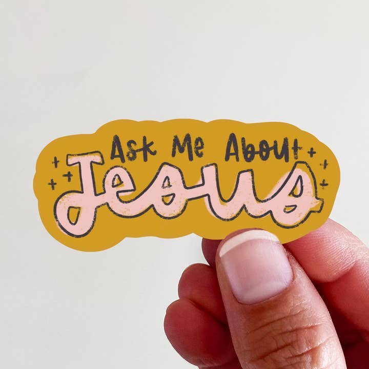 Kingfolk Co - Wholesale Sticker - Ask Me About Jesus Vinyl Laptop Water Bottle Sticker0
