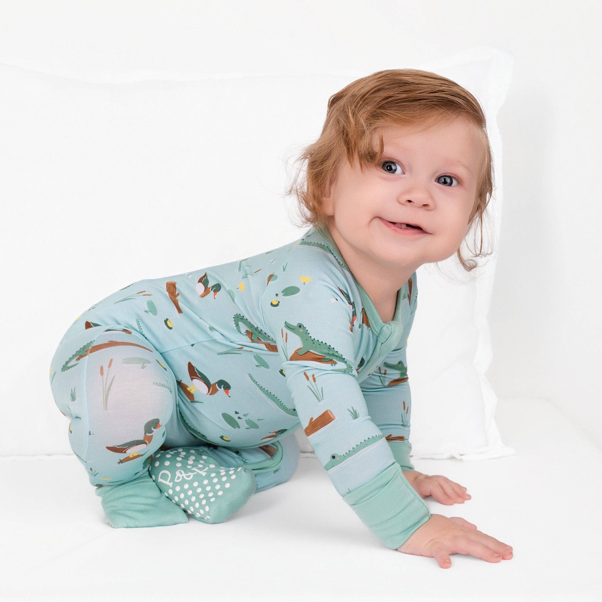Pearls & Pelicans - Wholesale Jumpsuit - Baby - Bayou Buddies Bamboo Zip-Up4