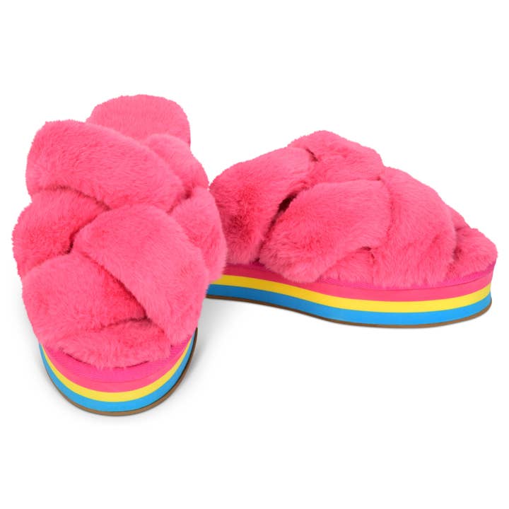 FURRY PLATFORM SLIPPERS MEDIUM for wholesale by Iscream