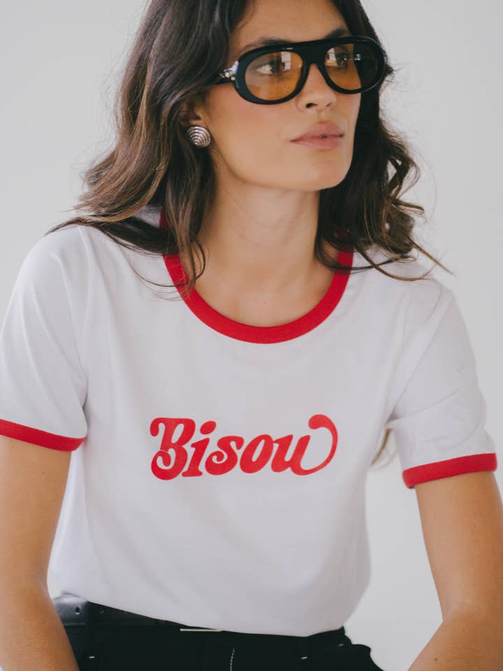 Le Mot - Wholesale Screen Printed T-Shirt - Women's - Ringer t-shirt Bisou1