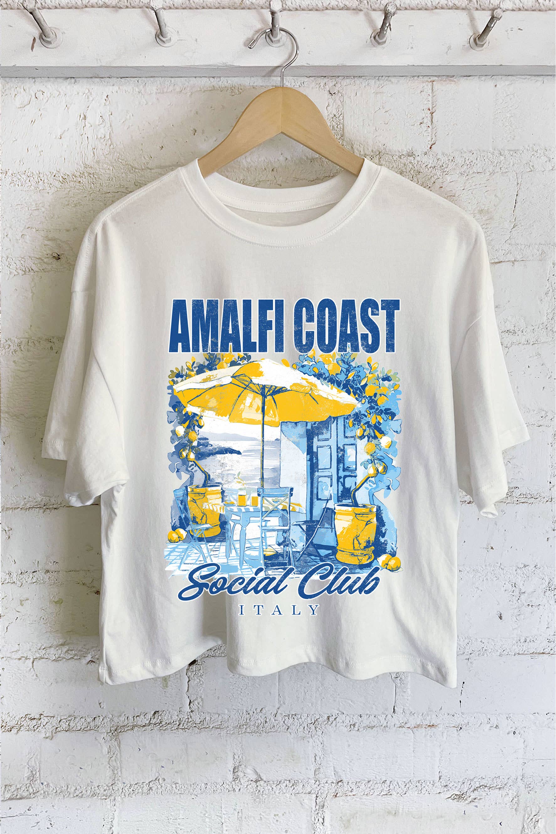 Rustee Clothing - Vendita all'ingrosso Maglietta serigrafata - Donna - TOP CORTO LUNGO CON GRAFICA DELLA COSTIERA AMALFITANA ITALIANA6