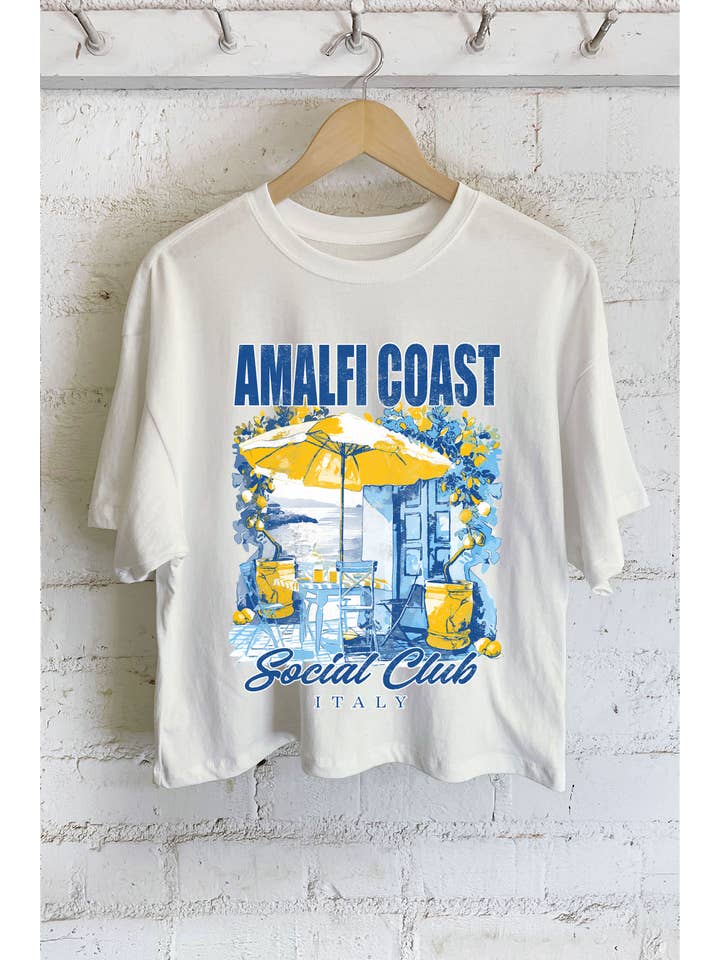 Rustee Clothing - Vendita all'ingrosso Maglietta serigrafata - Donna - TOP CORTO LUNGO CON GRAFICA DELLA COSTIERA AMALFITANA ITALIANA6