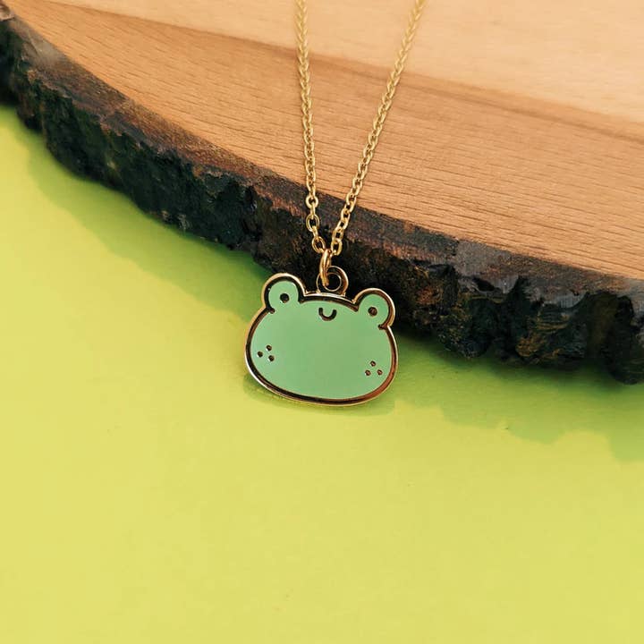 Frog Enamel Charm Necklace for wholesale by Quinn's Pins