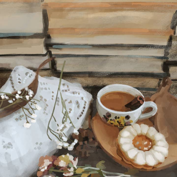 A Cozy Cookie, Tea, and Books for wholesale by Sydney Brooke Art