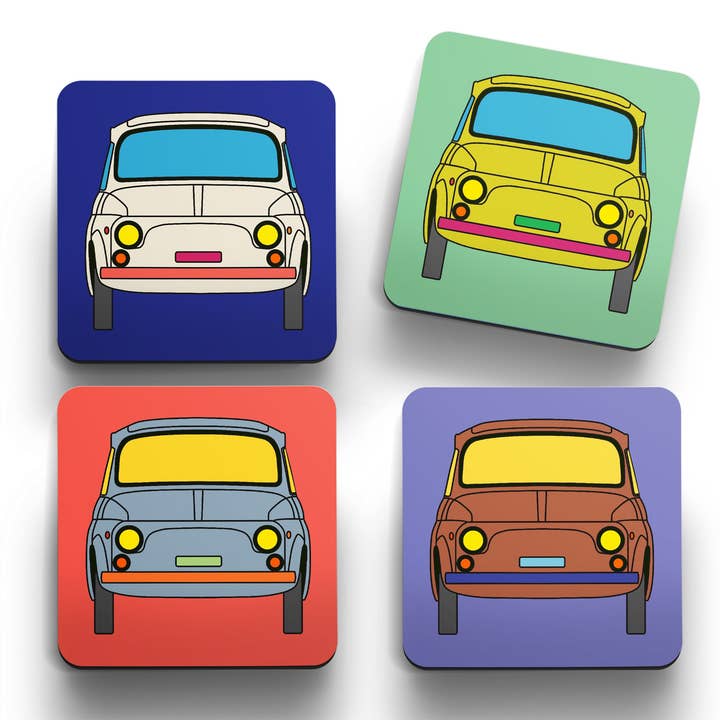 Retro Fiat Coasters (set of 4) for wholesale by tinned snail