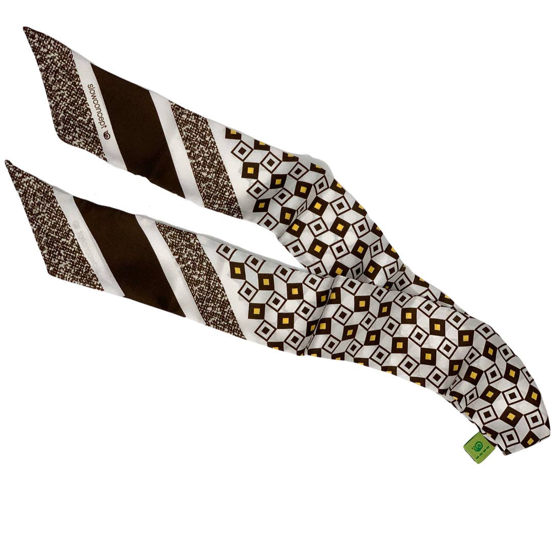 C.C.&Co.Srl - Vendita all'ingrosso Sciarpa - Donna - Bandeau in Pura Seta disegno Geo  colore marrone. Cod 5683