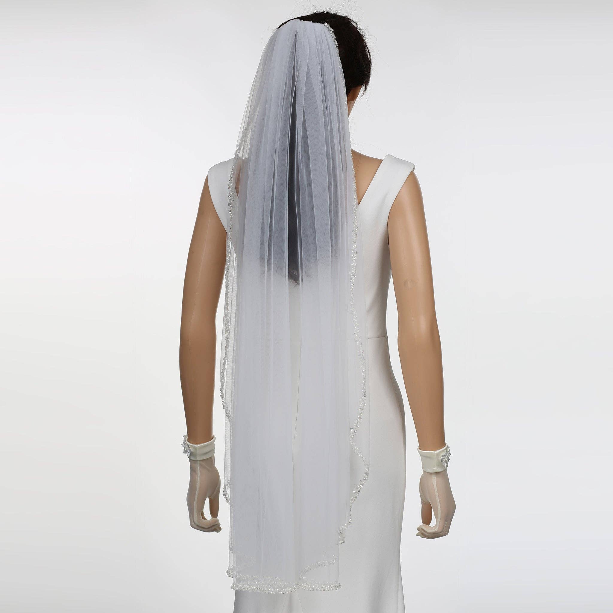 Farinosa Bridal - Venta al por mayor Velo - Mujer - Velo de novia nupcial FS6350 con borde de perlas hasta la punta de los dedos 99 cm2