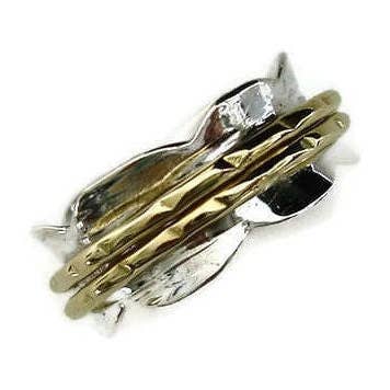 Mistry Gems - Wholesale Band/Stacked Ring - Wavy Two Tone Spinner Ring | 925 Sterling Silver & Brass, SP530