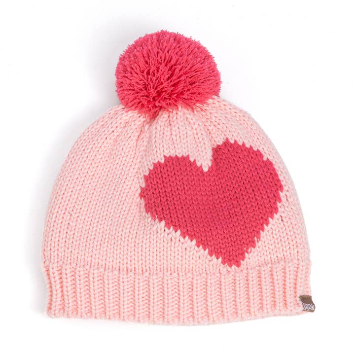 Pink Heart Design Beanie Hat for Girls - Toddler Size to 6 for wholesale by Peppercorn Kids