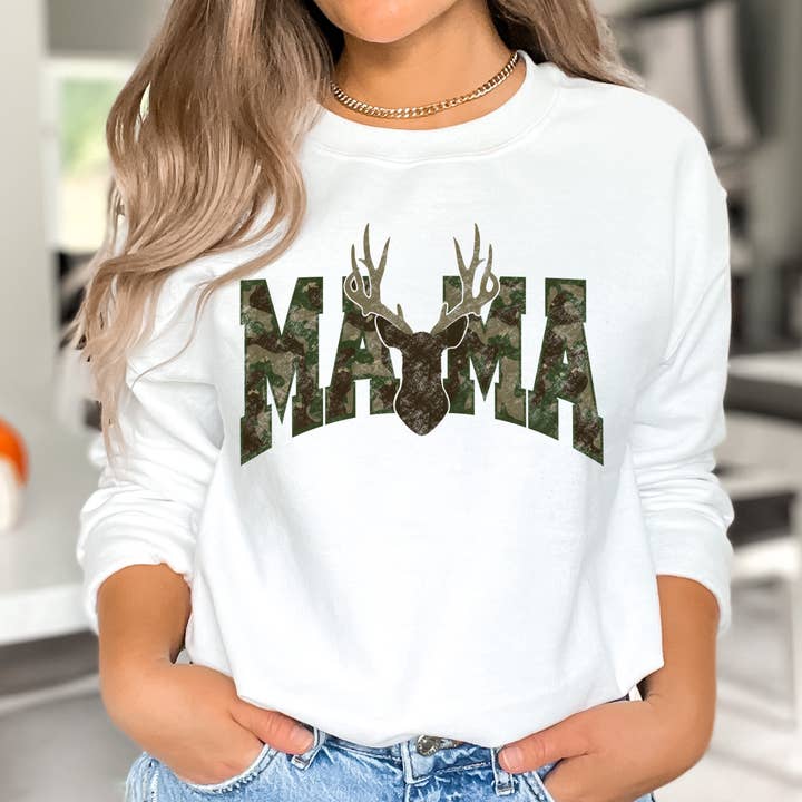 Camouflage mama hunting season sweatshirt, Buck Antlers for wholesale by ATTA TOOD Wholesale