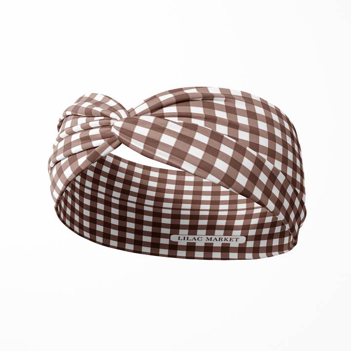 Simply Gingham in Mocha for wholesale by Lilac Market Headbands