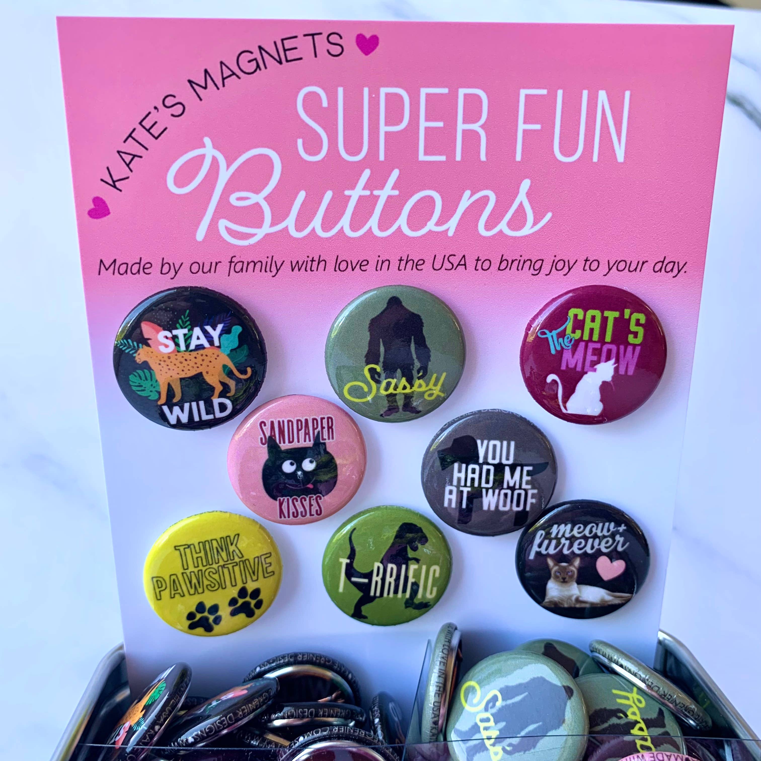 Kate's Magnets - Wholesale Lapel Pin/Button - Animal Button Tin of 200 1" Buttons2