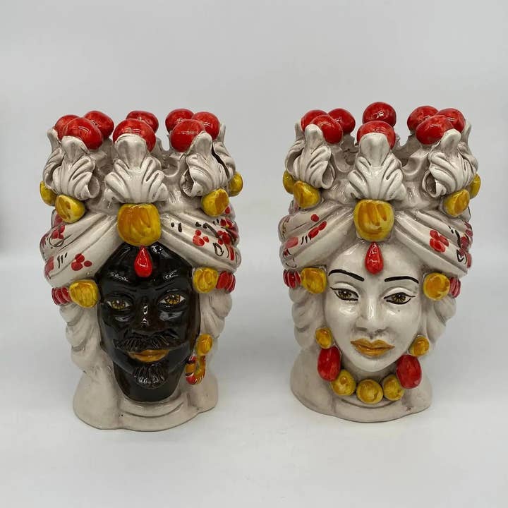 DD Ceramiche Siciliane - Wholesale Decorative Figurine - Pair of Seventeenth-century Dark Dark Brown Ceramics Caltagirone cm H.20 L.12 Handmade VARIOUS COLORS2