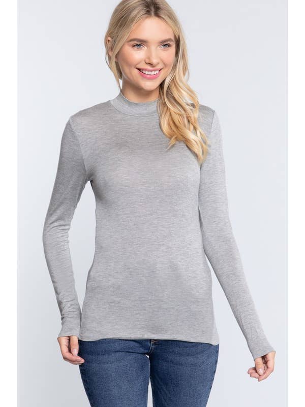 Active Basic | Active USA - Wholesale Knit Top - Women's - Long Sleeve Mock Neck Rayon Spandex Jersey Top6