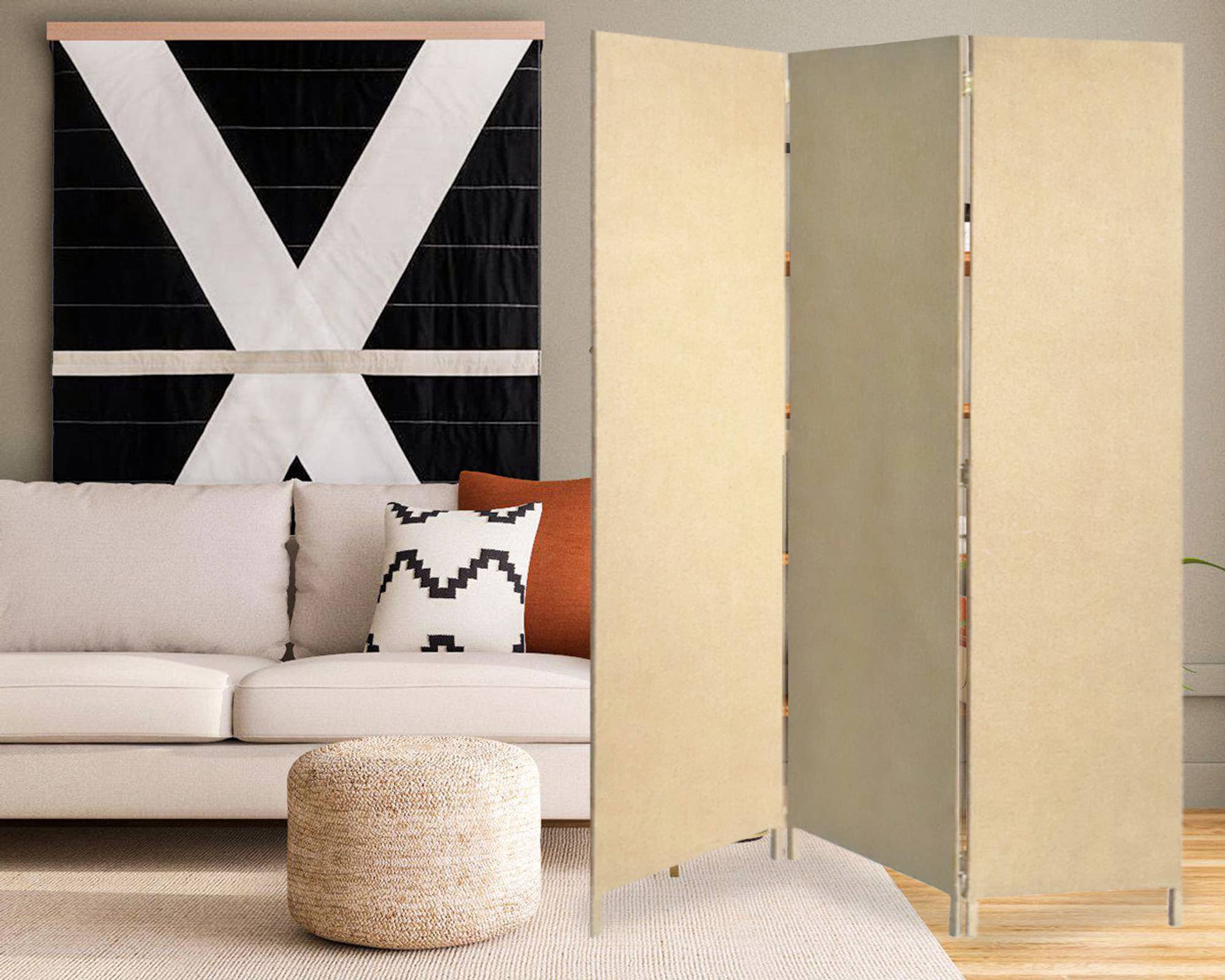 Screen Gems - Wholesale Room Divider - Soho Screen Gems 3 Panel Beige Fabric Room Divider4