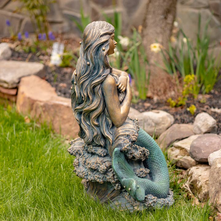 Zaer Ltd. International - Wholesale Outdoor Ornament/Decor - 34" Tall Mermaid Sitting on Rock Garden Statue "Dezlynn"8