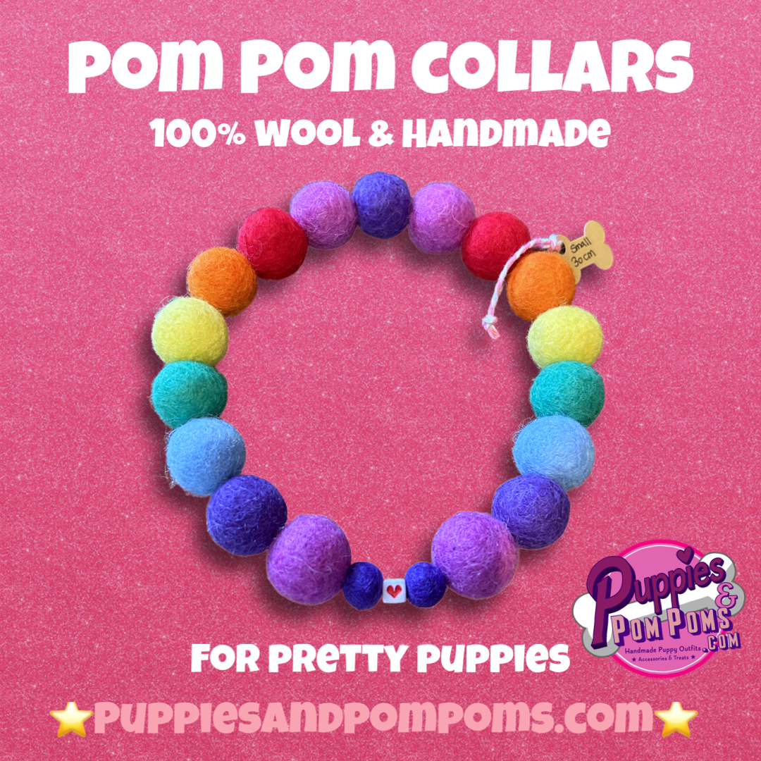 Puppies & Pom Poms - Vente Collier – chien - Collier pour chien personnalisé avec pompons colorés arc-en-ciel 2 cm8