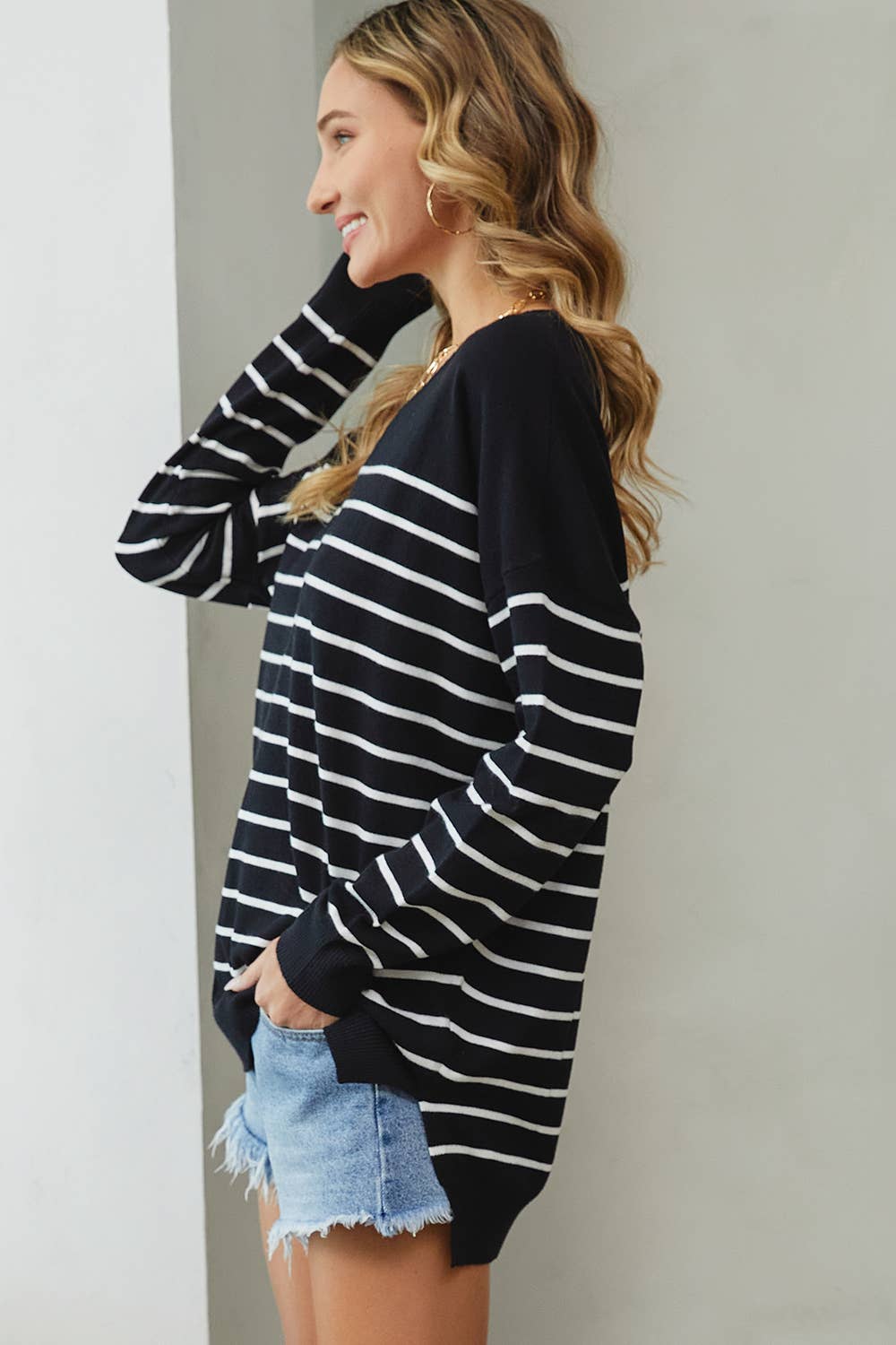 Sweet Lovely by Jen - Vente Pull en maille – femme - PULL À RAYURES SURDIMENSIONNÉ CONFORTABLE17