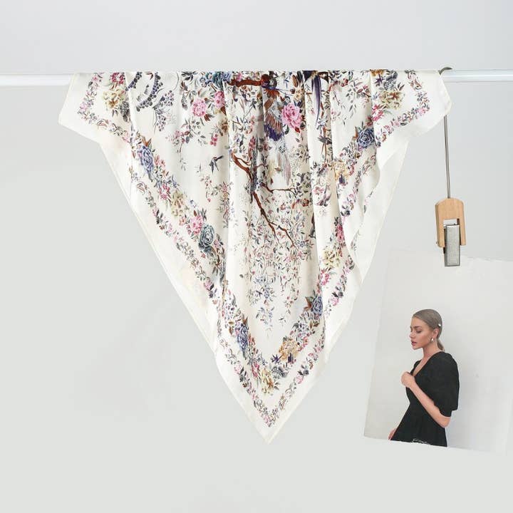 OFF WHITE LARGE FLORAL PRINT BANDANA SCARF | 40SC654 for wholesale on Faire