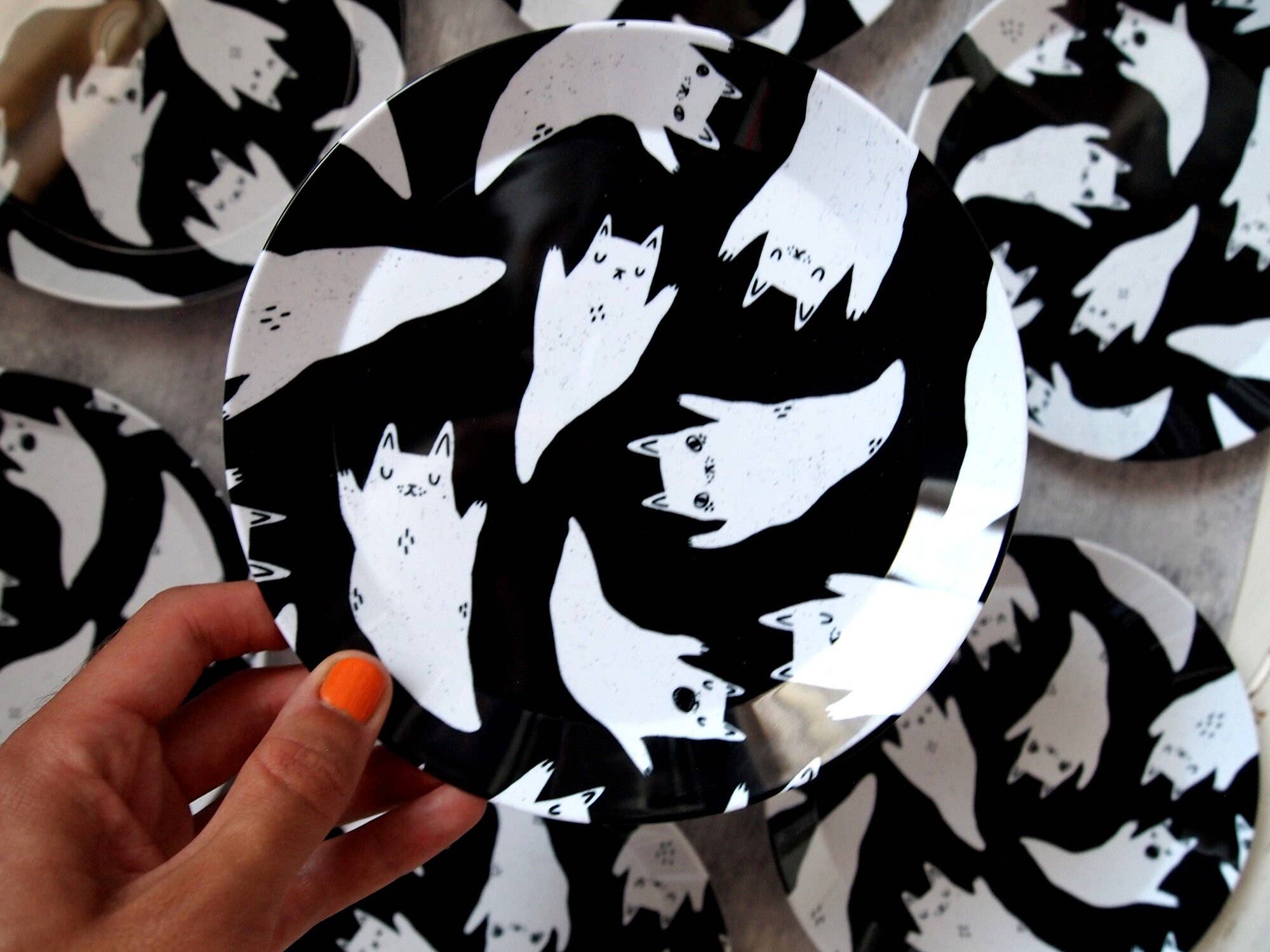 I LIKE CATS - Wholesale Dinner plate - Ghost Cats Spooky Party Plate, plastic plate, picnic plate9