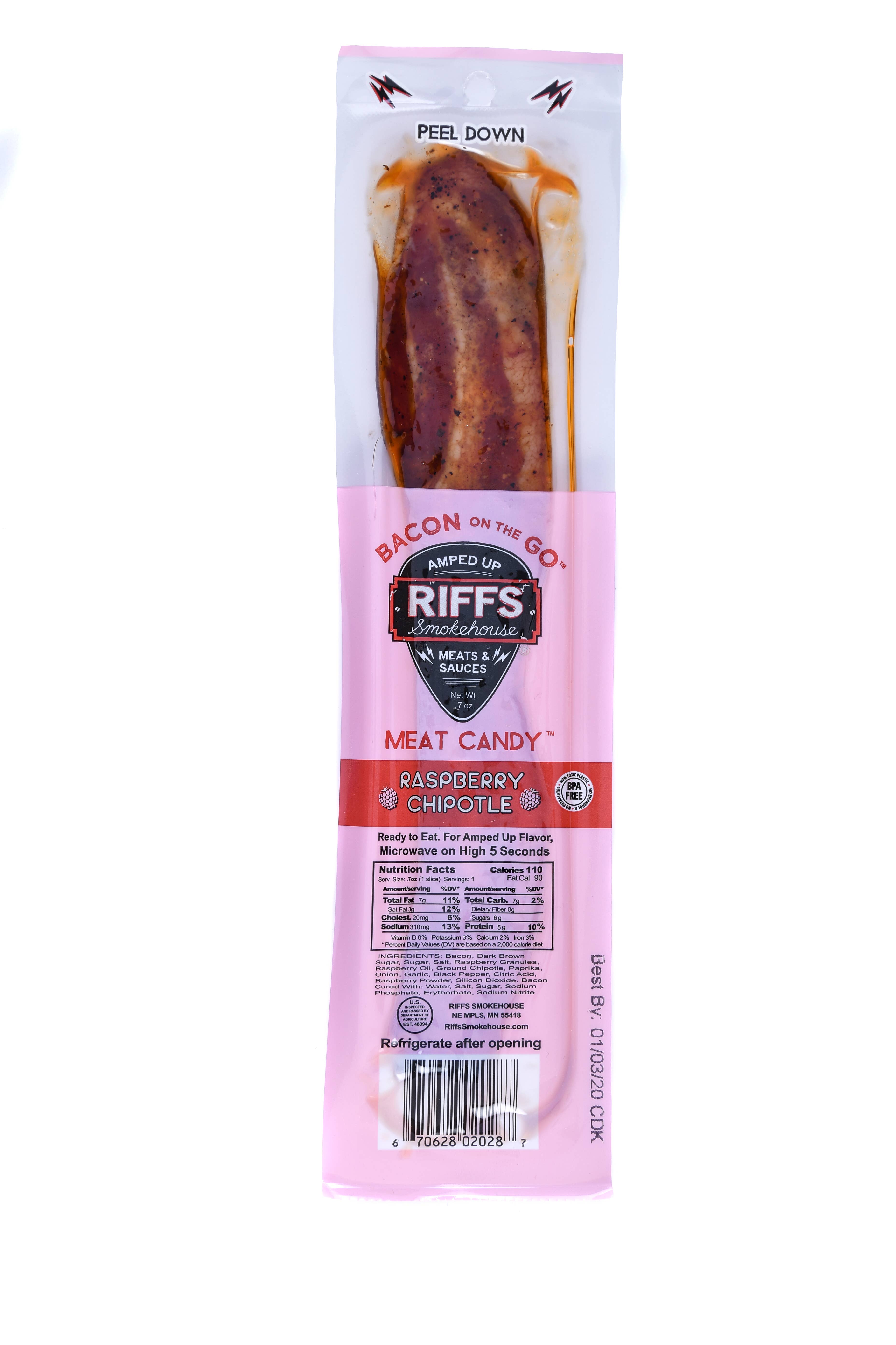 Grandpa Joe's Candy Shop - Vente Viande séchée - Riffs Bacon on the Go, framboises et chipotle, 0,7 oz, boîte de 12 carats1